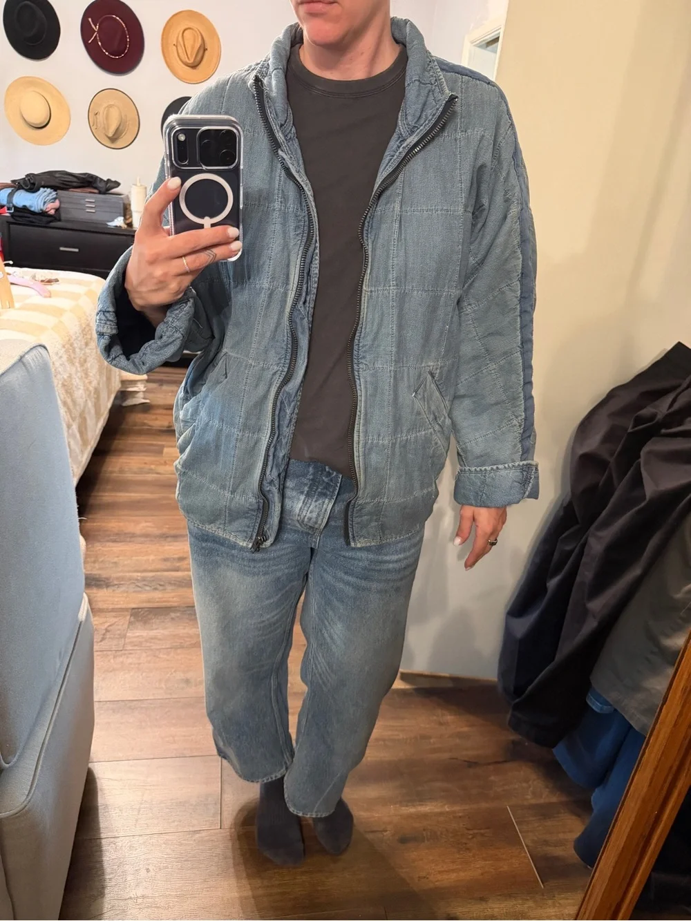 Free People Light Blue Quilted Denim Jacket